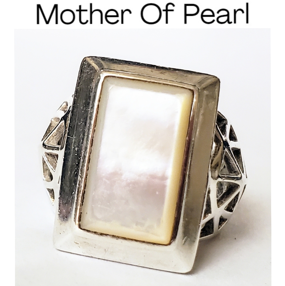 Rectangular Mother-Of-Pearl and Sterling Silver Ring
